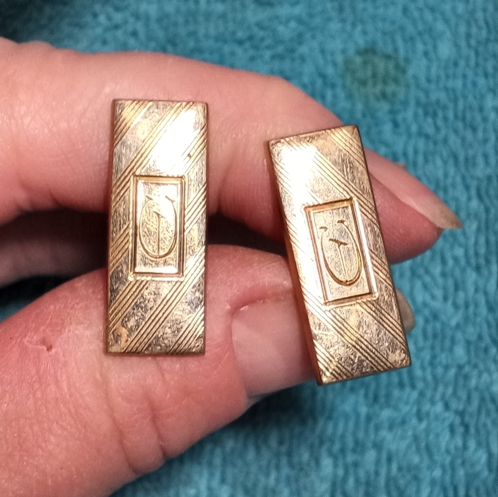 Gold Rectangular Cufflinks Vintage - image 1